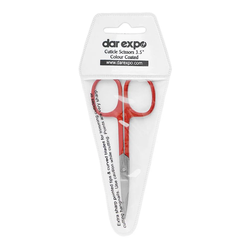 Side view of dar expo colour coated cuticle scissors 3.5 inches, assorted colors