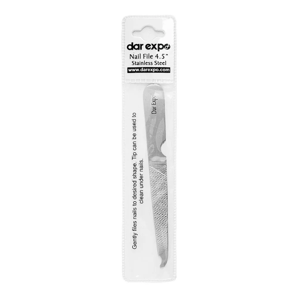 Side view of dar expo stainless steel nail file 4.5 inches
