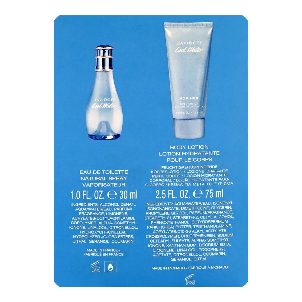 Comfortable casual davidoff cool water gift set, for women, edt spray 30ml + body lotion 75ml