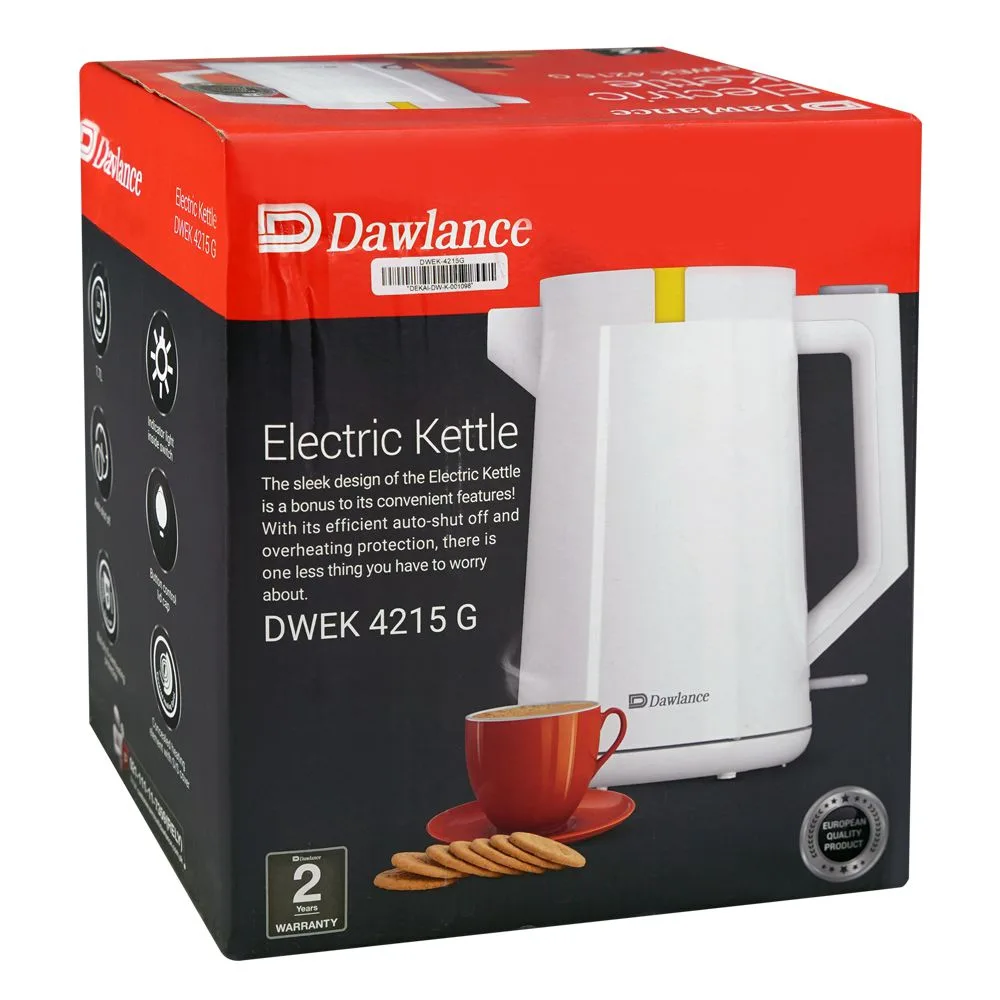 Side view of dawlance electric kettle, 1700ml capacity, dwek-4215 g