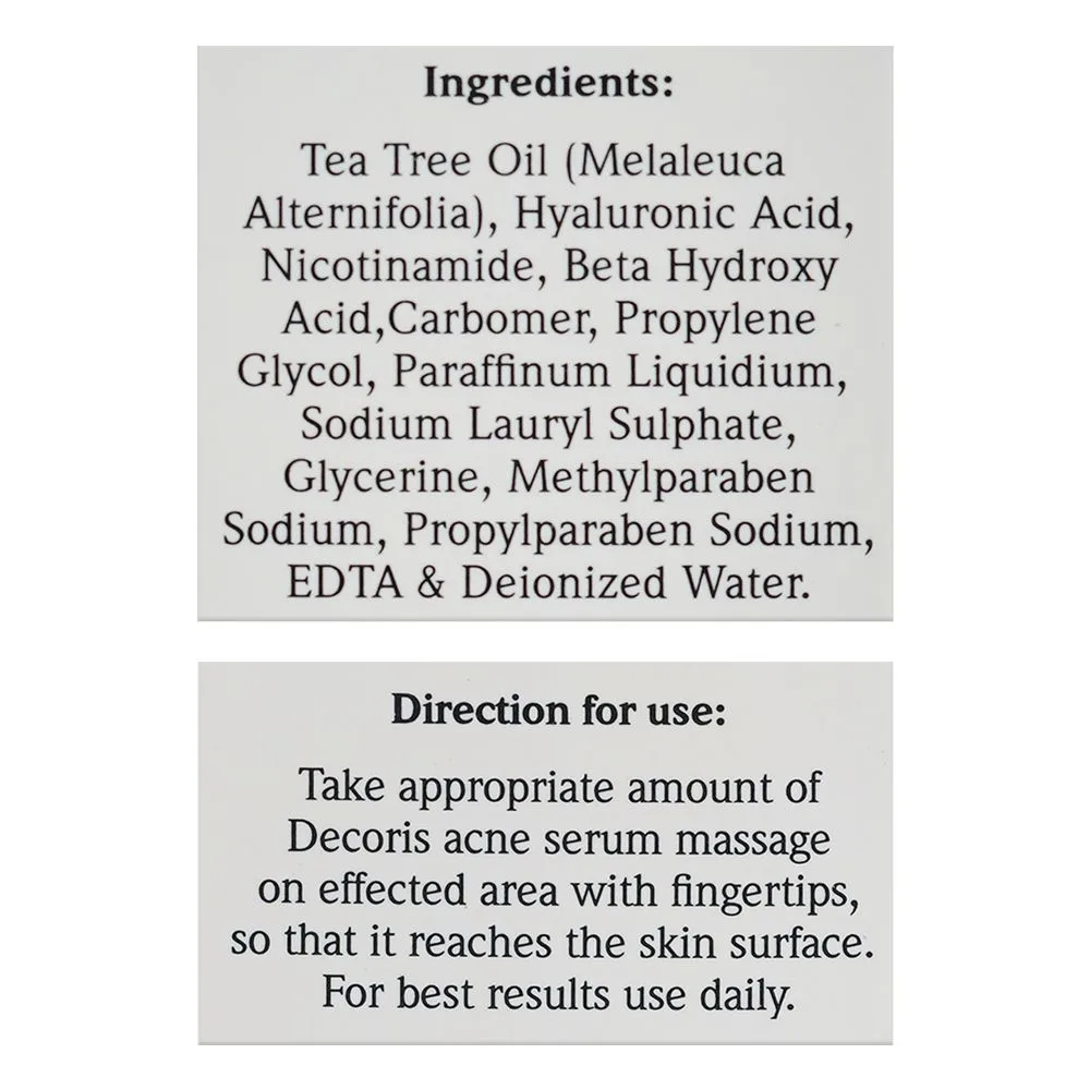 Close-up design of de'coris acne face serum, for all types of acne, 30ml