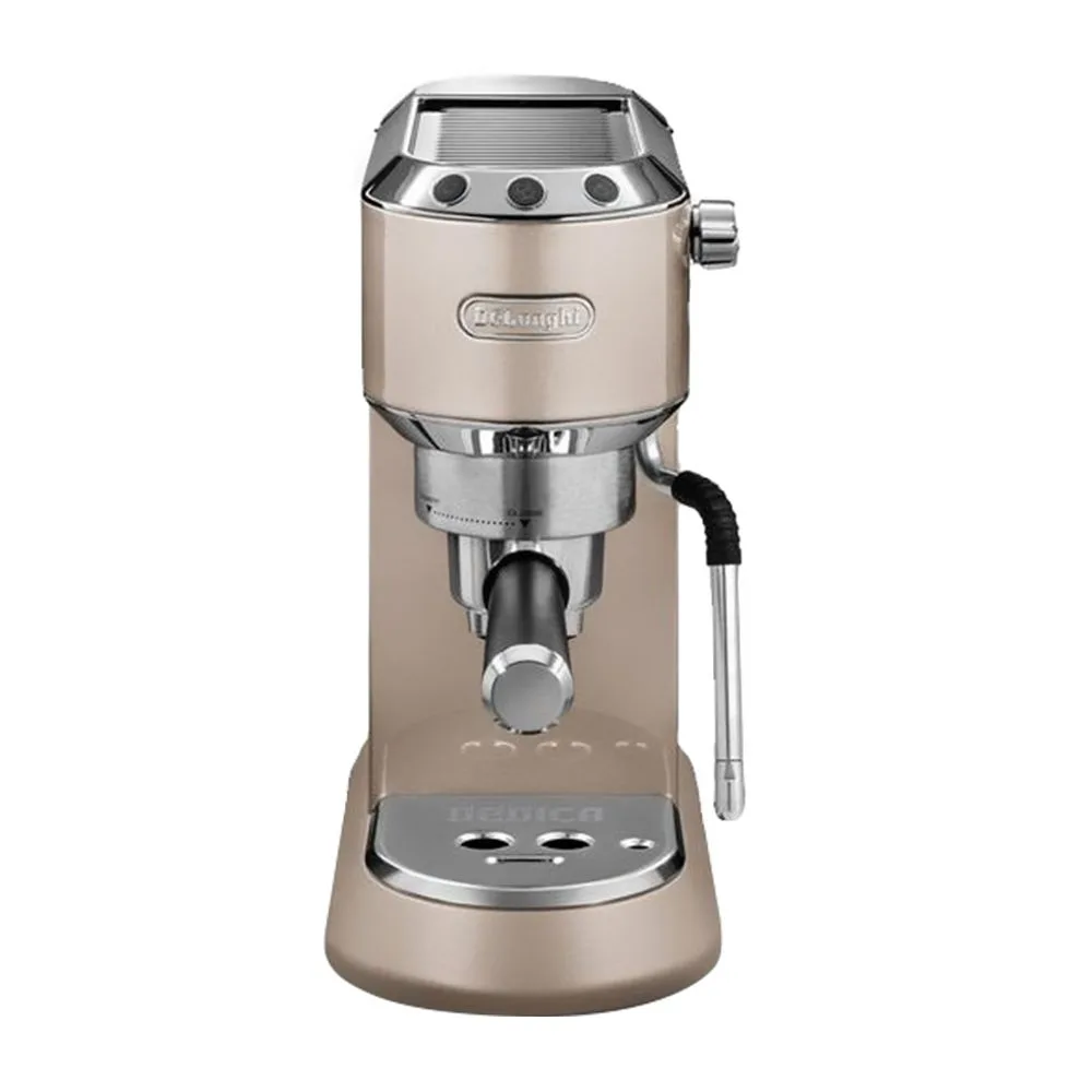 Side view of delonghi dedica arte espresso & cappuccino coffee machine, ec885.m