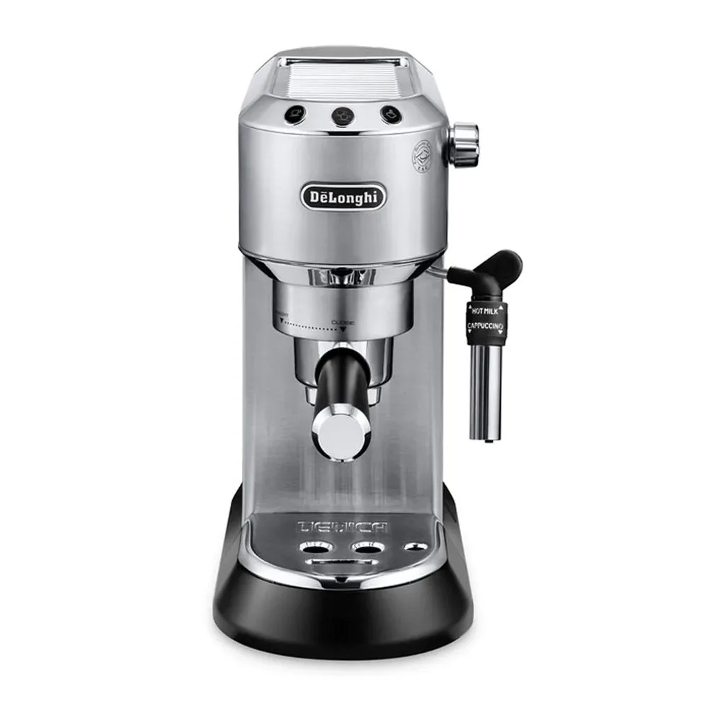 Side view of delonghi dedica style espresso & cappuccino coffee machine, ec-685