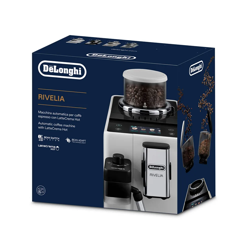Lifestyle product image of delonghi rivelia automatic coffee machine with lattecrema hot system, exam440.55.w