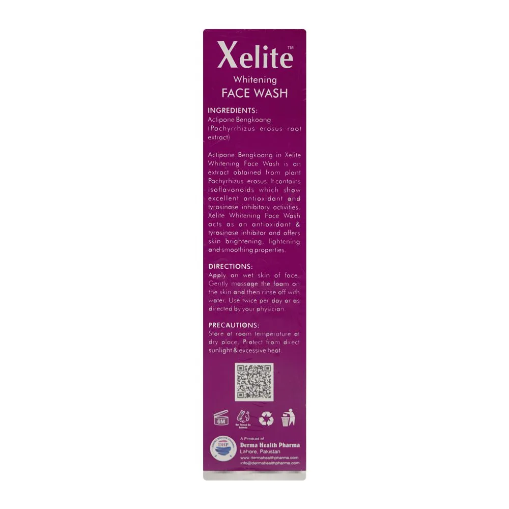 Side view of derma health pharma xelite whitening face wash, for all types of skin, 120ml