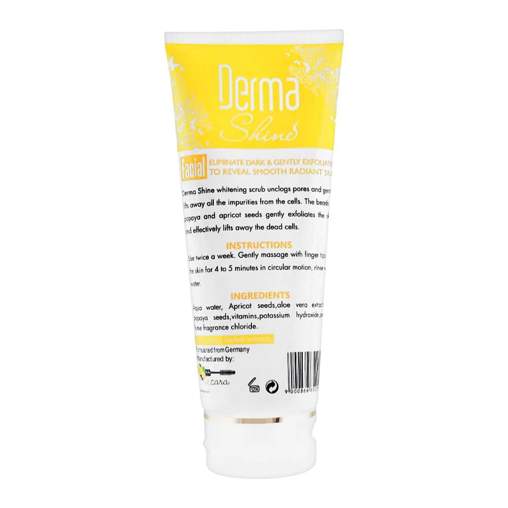 Side view of derma shine gently exfoliating apricot whitening scrub, for all skin types, 200g