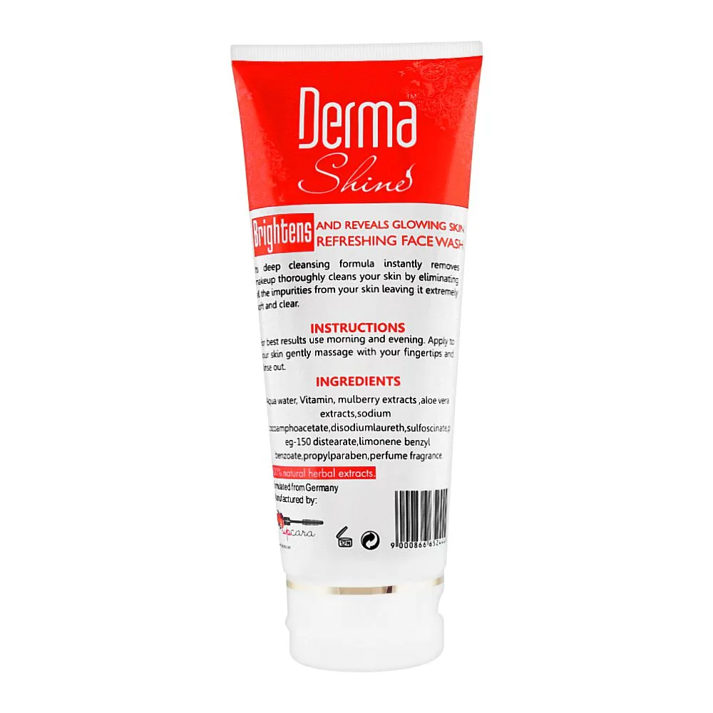 Side view of derma shine gently exfoliating pomegranate whitening face wash, for all skin types, 200g