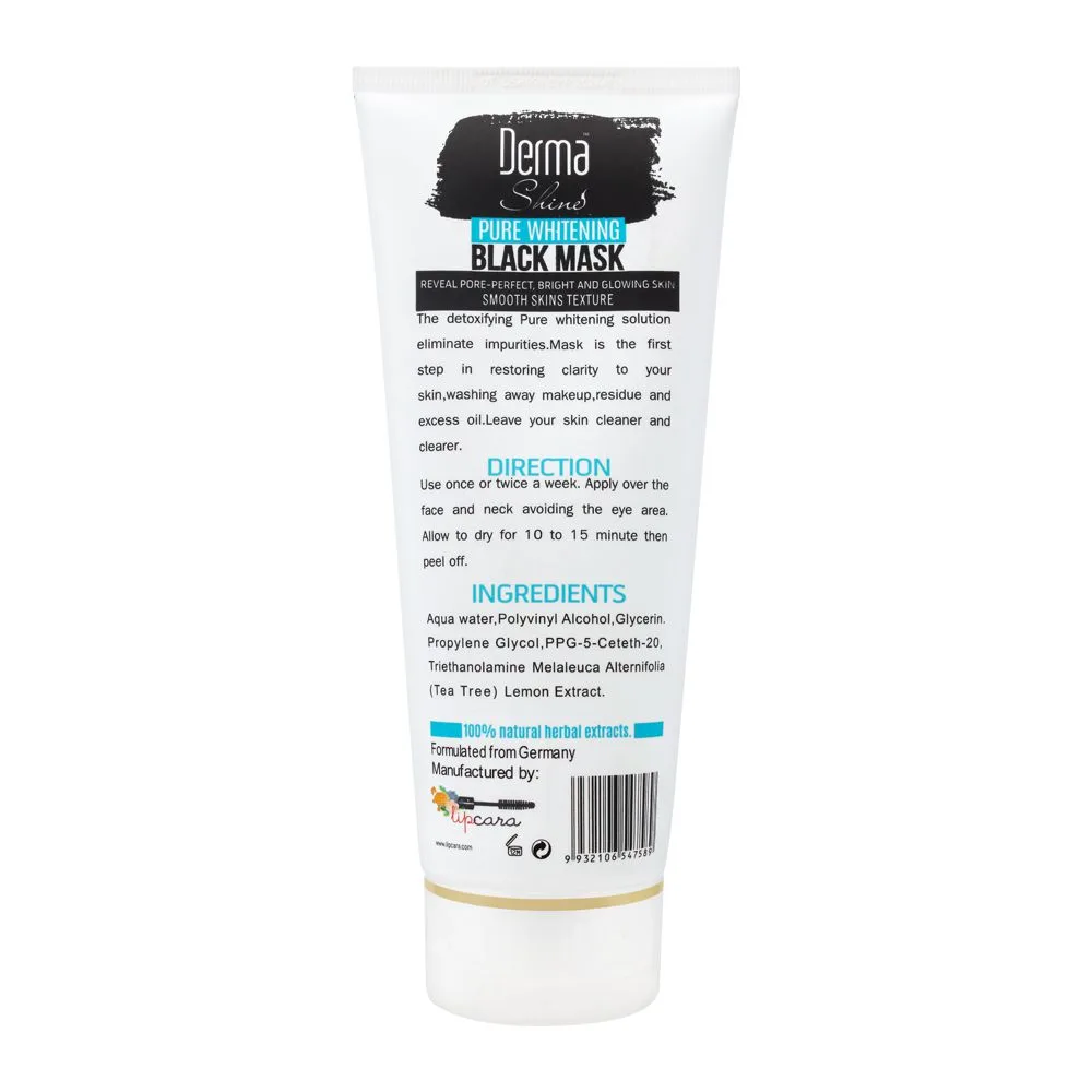 Side view of derma shine pure whitening charcoal extract black face mask, 200g