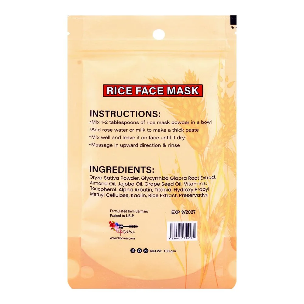 Side view of derma shine rice face mask, 100g
