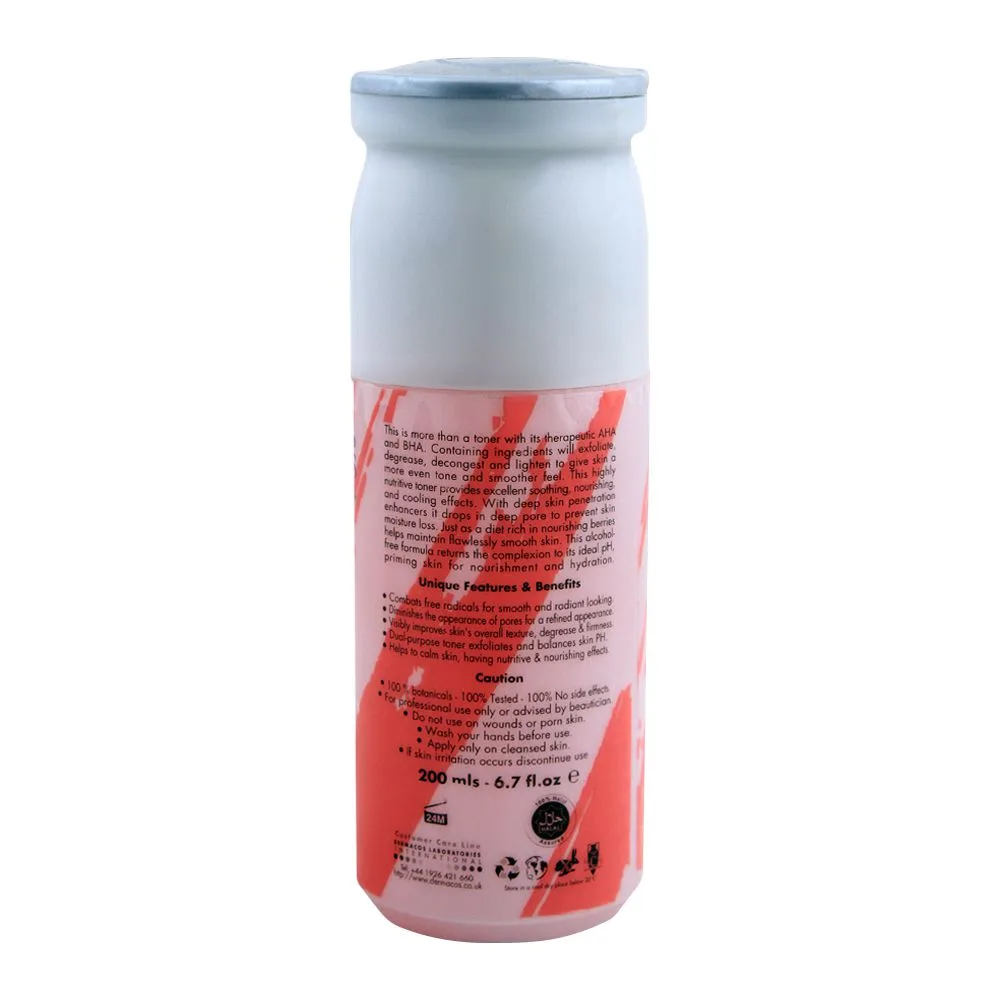 Side view of dermacos dermapure energizing smoothing toner, 200ml