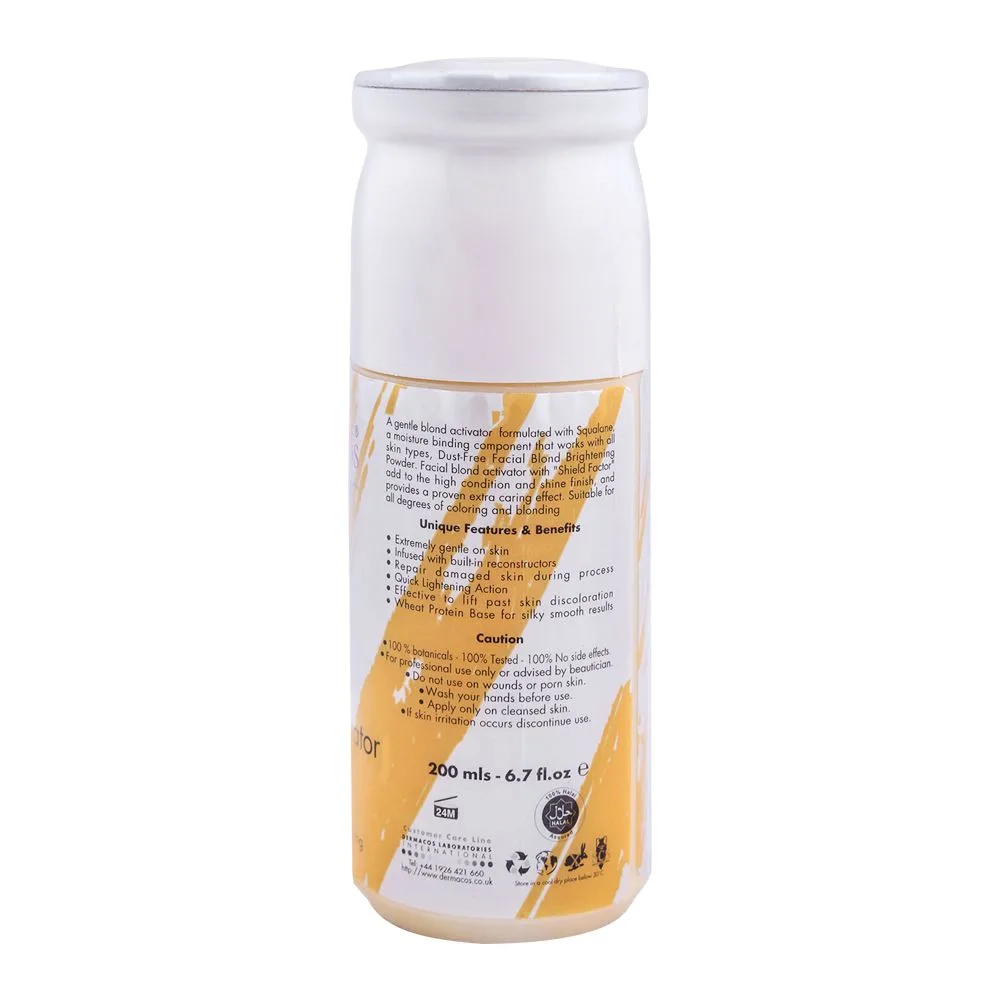 Side view of dermacos dermapure harmless facial blond activator, 200ml