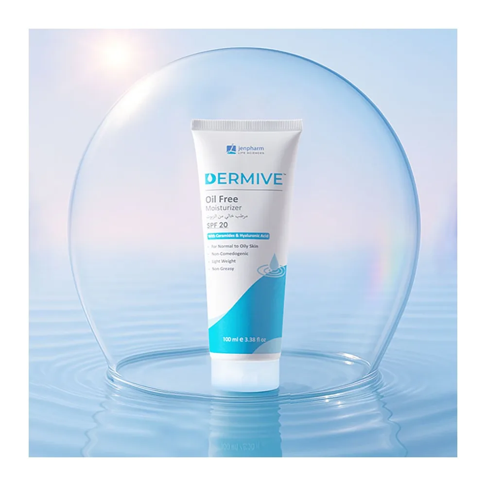 Side view of dermive oil free moisturizer, spf-20, for all skin types, 100ml