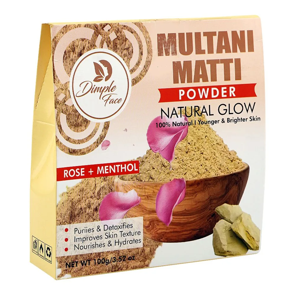 Dimple Face Natural Glow Multani Mitti Powder, Rose + Menthol 100g, DF-120