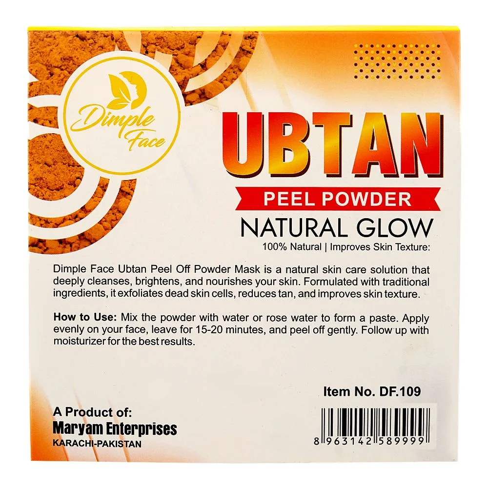 Side view of dimple face natural glow ubtan peel powder, 100g, df-109