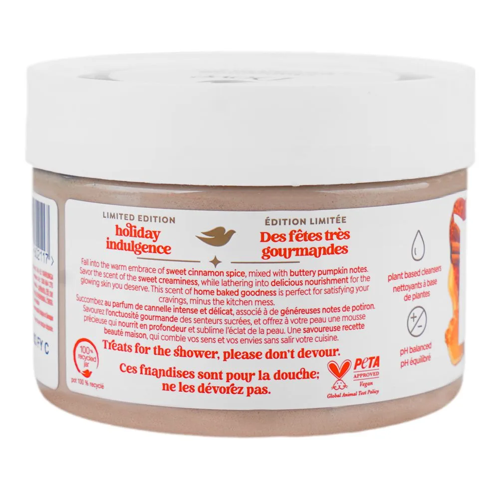 Side view of dove cinnamon pumpkin pie limited edition body scrub, 298g