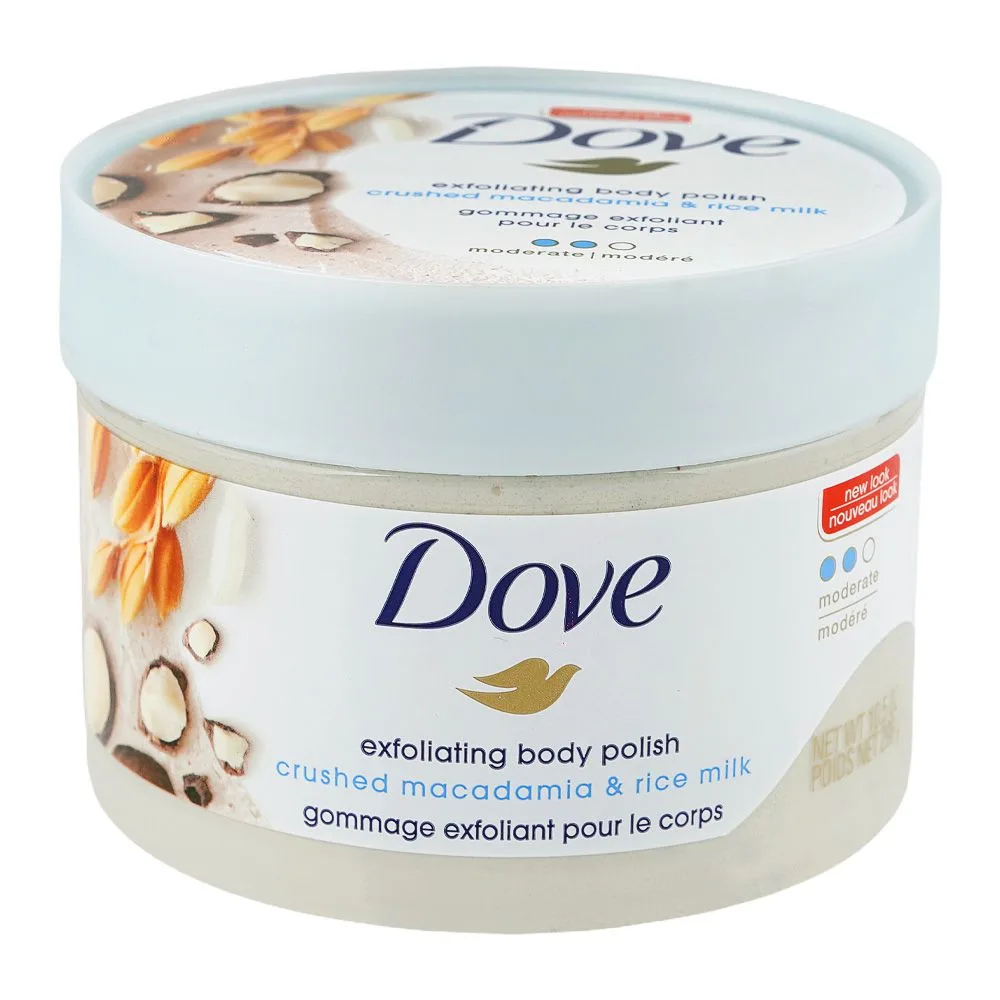 Dove Crushed Macadamia & Rice Milk Exfoliating Body Polish, Moderate Modere, 298g