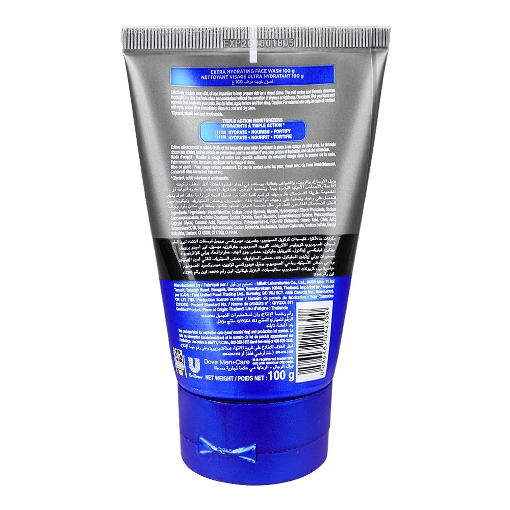 Side view of dove men+care advanced care extra hydrating face wash, 100g