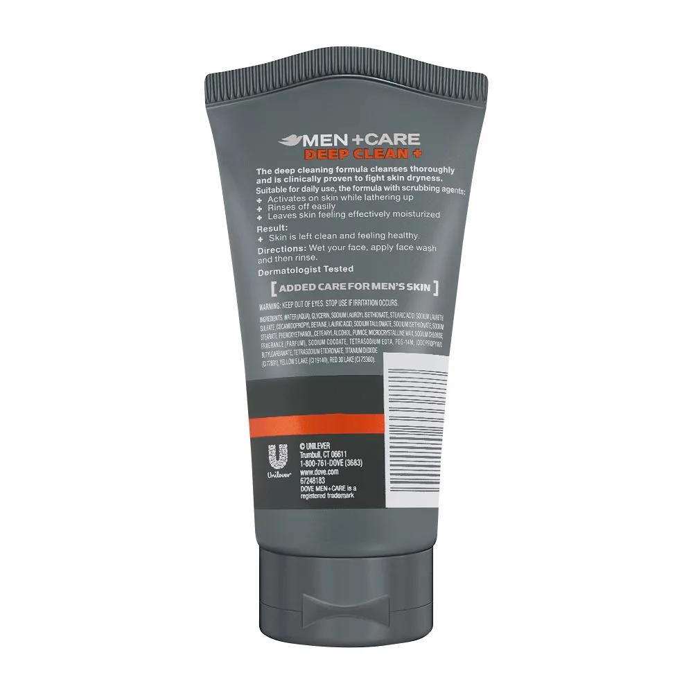 Side view of dove men+care deep clean face scrub, 148ml