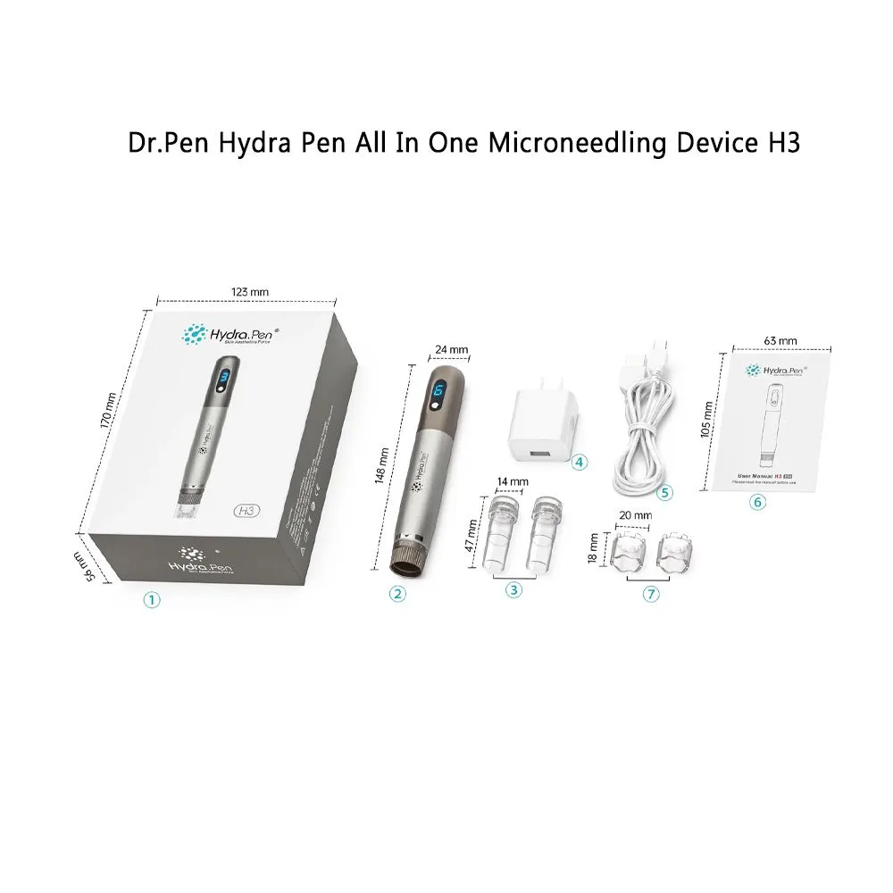 Lifestyle product image of dr. pen hydra pen microneedle system, dermapen microneedling device, h3