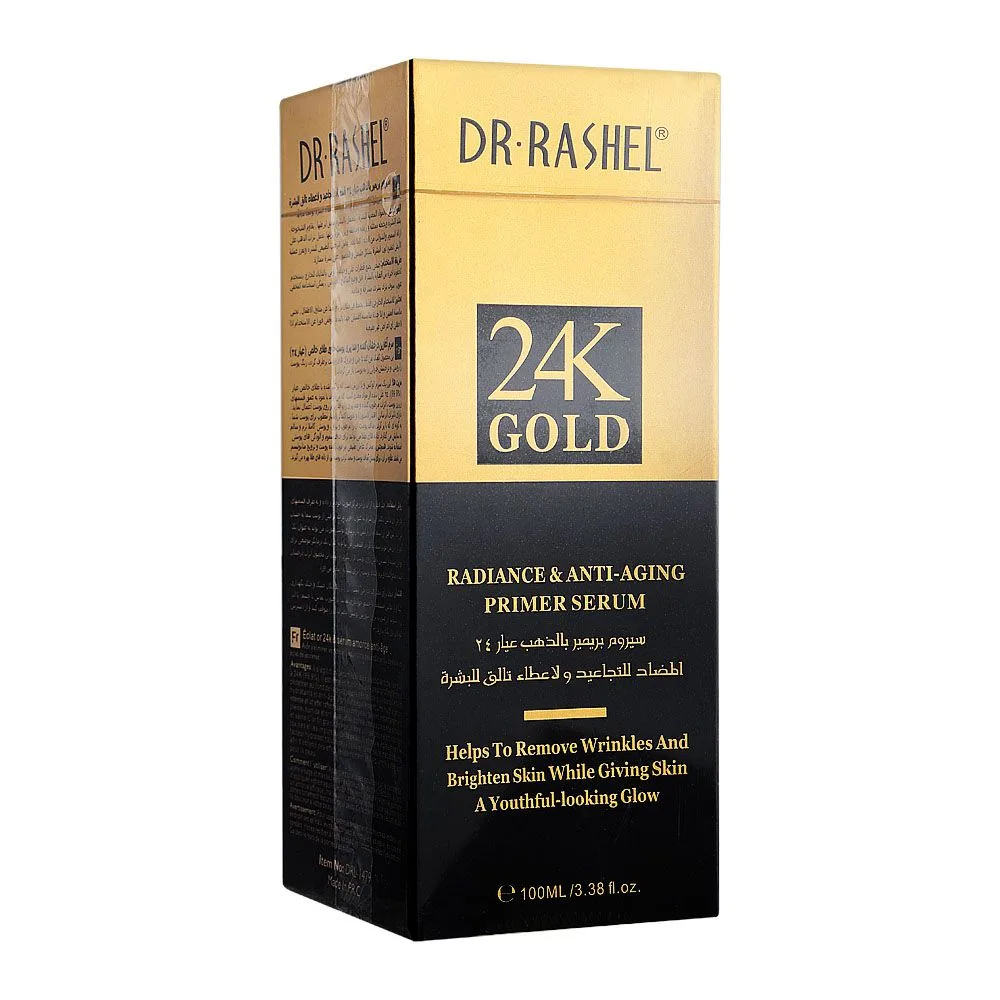Side view of dr. rashel 24k gold radiance & anti aging primer serum, 100ml