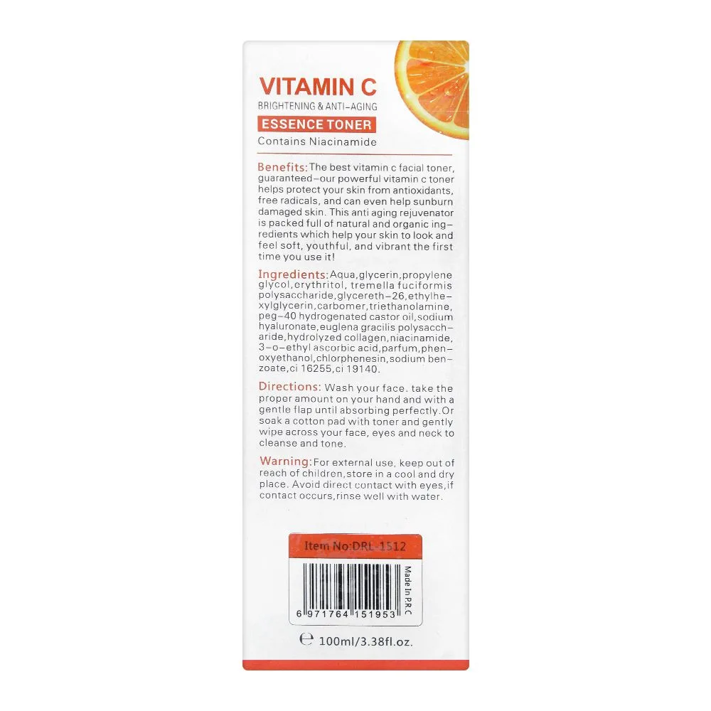 Close-up design of dr. rashel vitamin c brightening & anti aging essence toner, 100ml