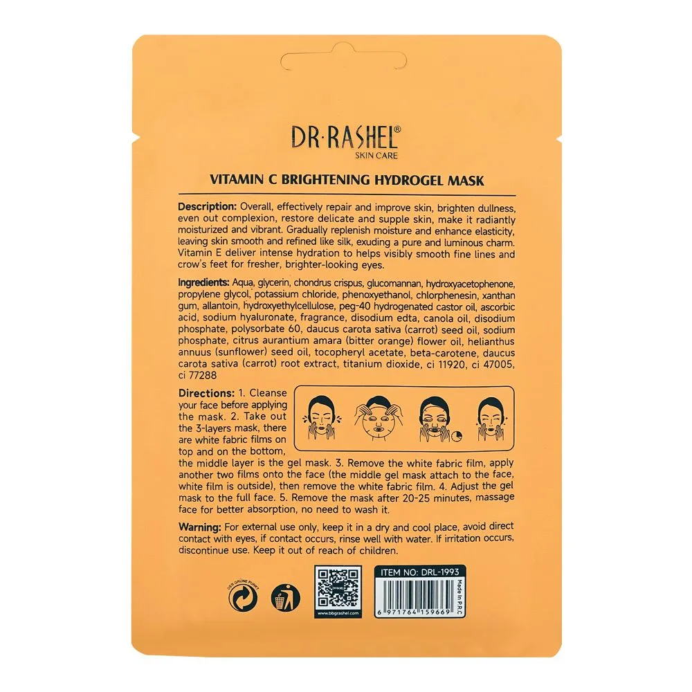 Side view of dr. rashel vitamin c brightening hydro gel mask, glycerin, ascorbic acid, for radiant skin, 33g