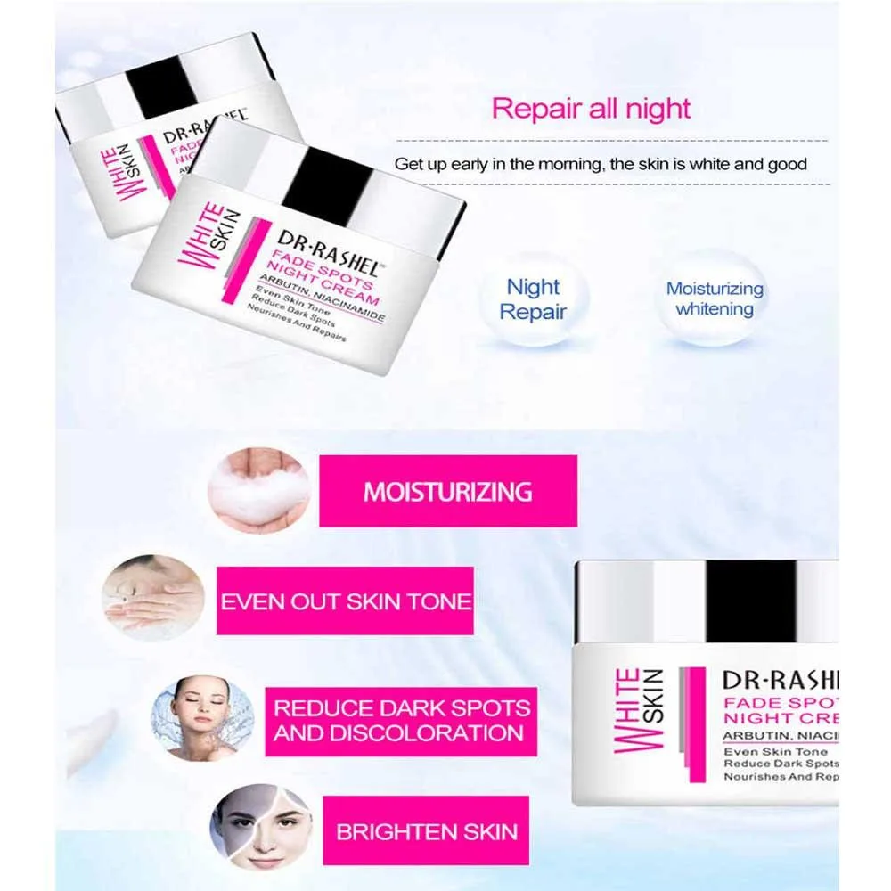 Close-up design of dr. rashel white skin fade spots night cream, 50g