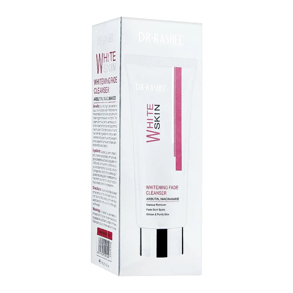 Side view of dr. rashel white skin whitening fade cleanser, makeup remover + fade dark spots, 80g