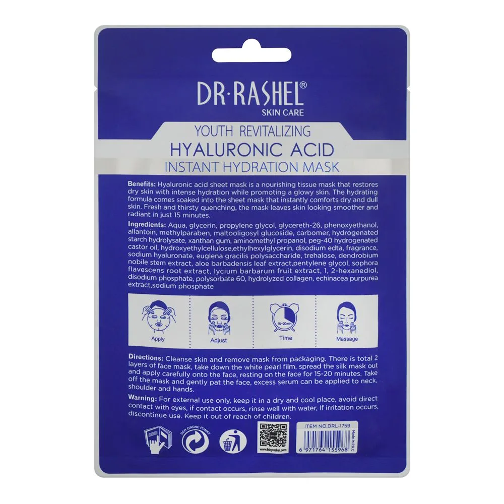 Comfortable casual dr. rashel youth revitalizing hyaluronic acid instant hydration mask, for youthful & supple skin, 25g