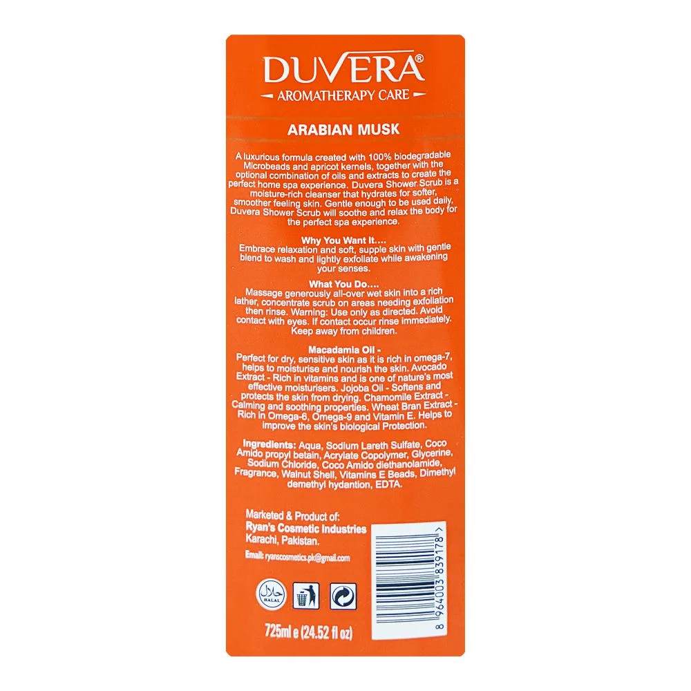 Comfortable casual duvera arabian musk world spa shower scrub, glycerine, vitamin e, 725ml