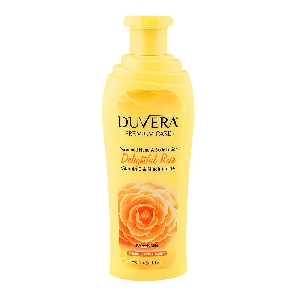 Duvera Delightful Rose Perfumed Hand & Body Lotion, Vitamin E & Niacinamide, For Smooth Skin, 250ml