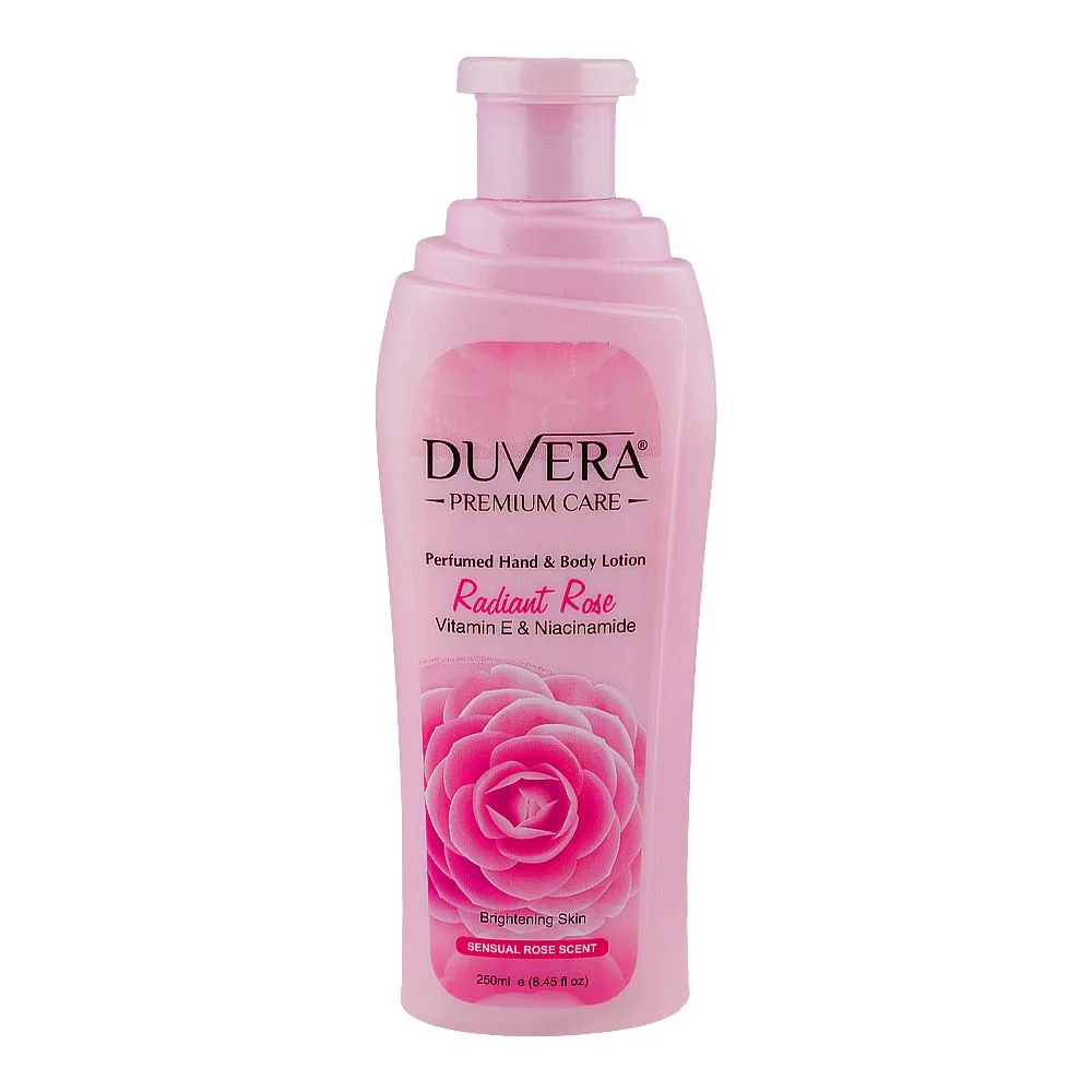 Duvera Radiant Rose Perfumed Hand & Body Lotion, Vitamin E & Niacinamide, For Skin Brightening, 250ml