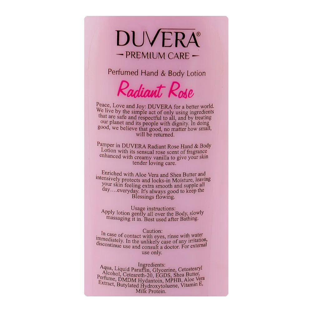 Comfortable casual duvera radiant rose perfumed hand & body lotion, vitamin e & niacinamide, for skin brightening, 250ml