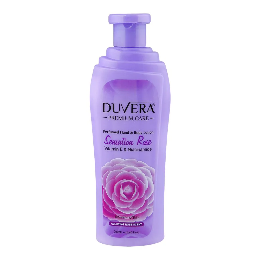 Duvera Sensation Rose Perfumed Hand & Body Lotion, Vitamin E & Niacinamide, For Nourished Skin, 250ml