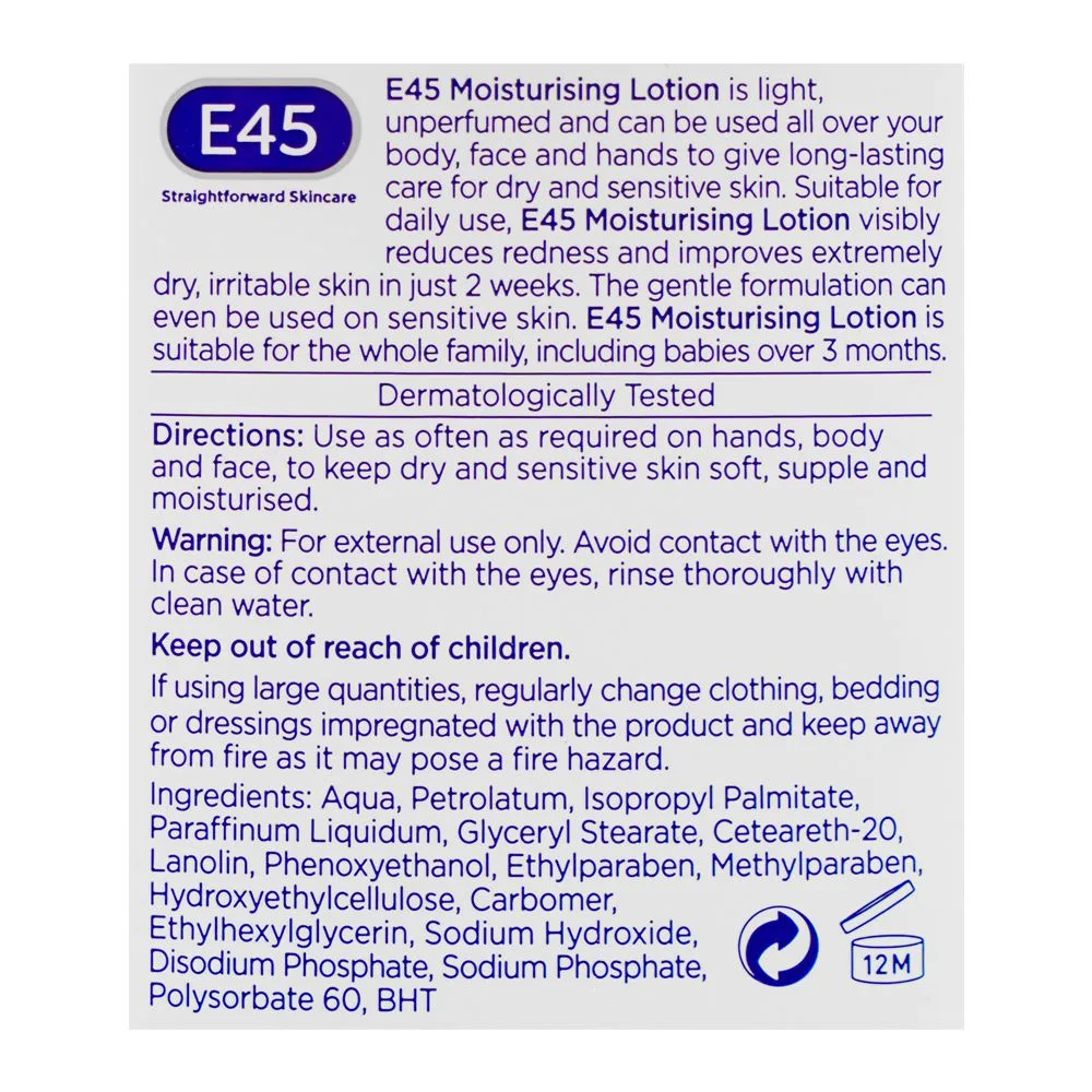 Comfortable casual e45 moisturizing lotion, for dry & sensitive skin, 500ml