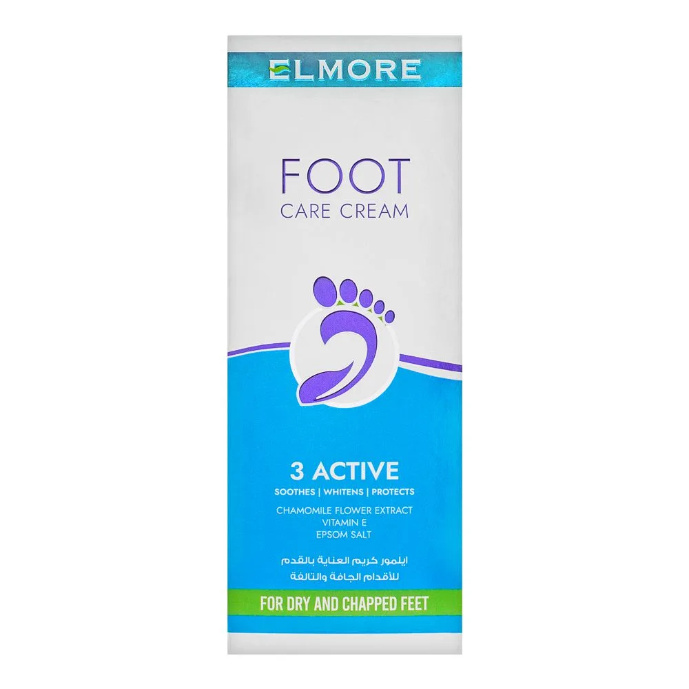 Side view of elmore 3 active ultimate foot care cream, for dry & chapped feet, 80g