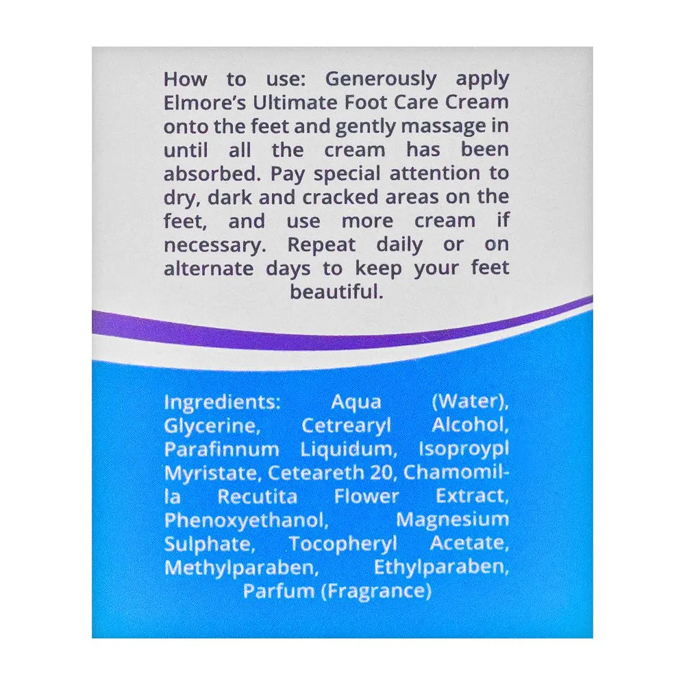 Close-up design of elmore 3 active ultimate foot care cream, for dry & chapped feet, 80g