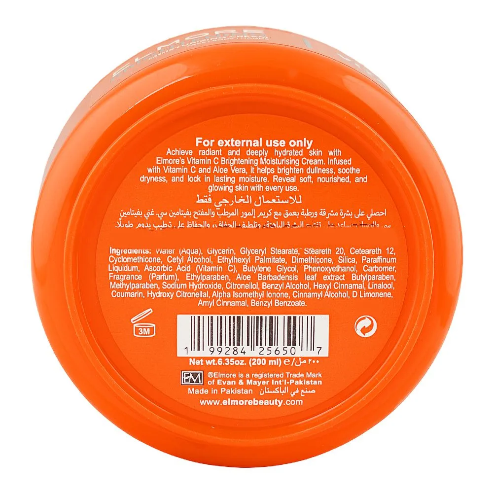 Side view of elmore brightening & moisturizing cream, vitamin c & aloe vera, for radiant skin, 200ml
