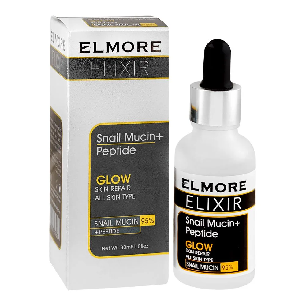 Elmore Elixir Snail Mucin 95% + Peptide Glow Skin Repair Face Serum, For All Skin Types, 30ml