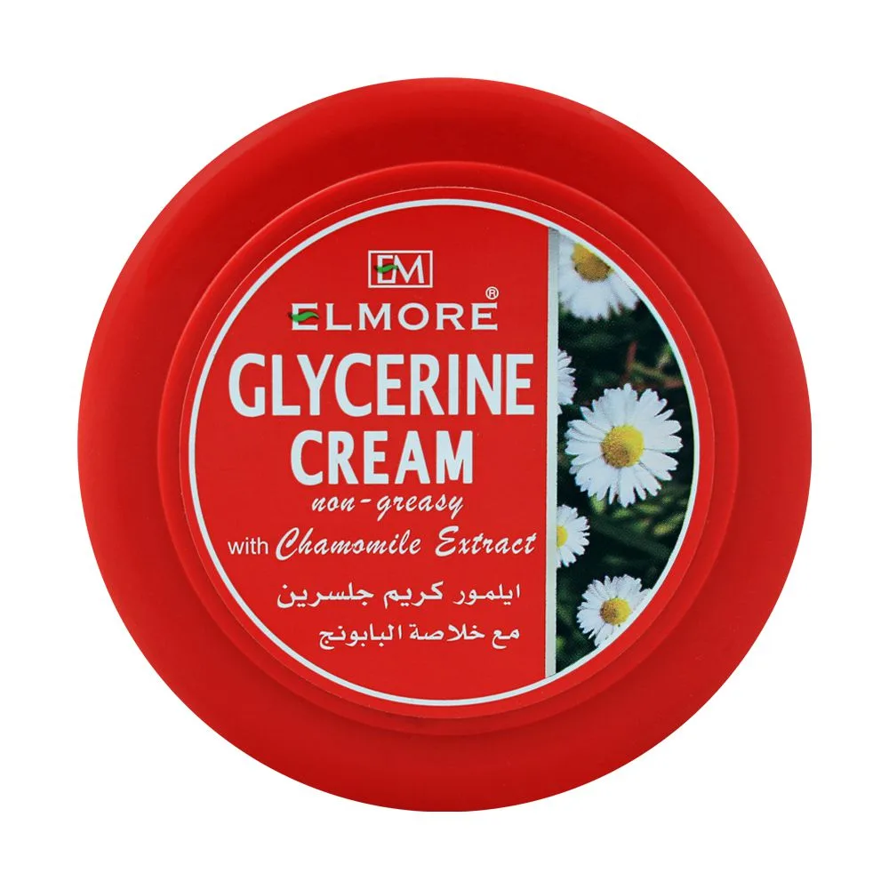 Side view of elmore glycerine cream with chamomile extract, non greasy, 175g