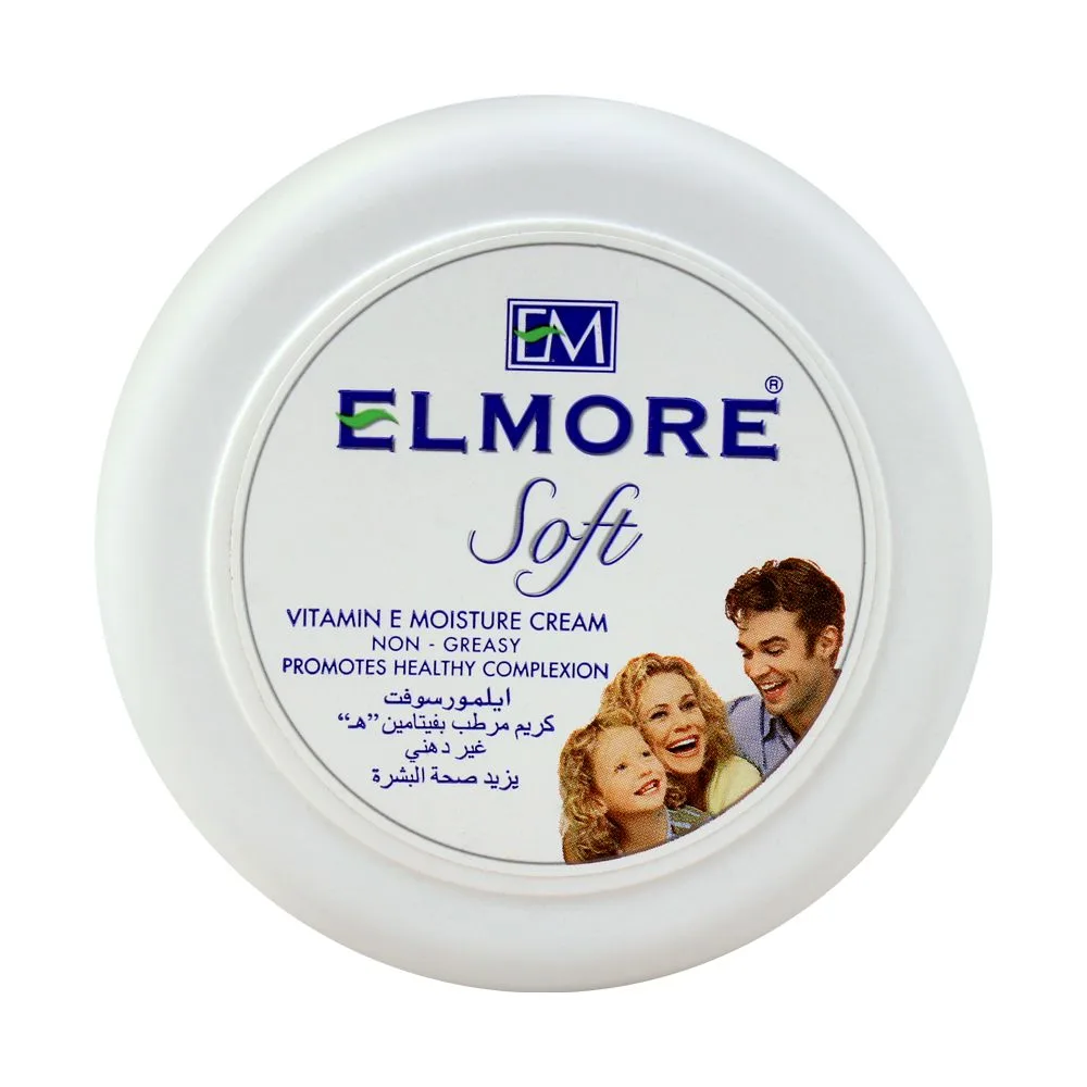 Side view of elmore soft vitamin e moisture cream, non greasy, 200ml