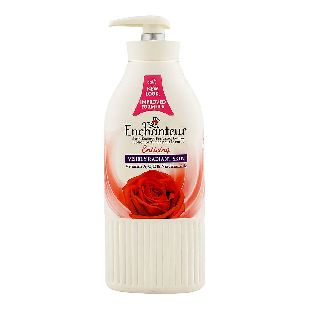Enchanteur Satin Smooth Enticing Perfumed Body Lotion Pump, Vitamin A & C, Niacinamide, For Radiant Skin, 500ml