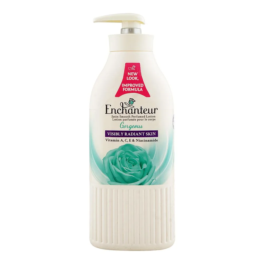 Enchanteur Satin Smooth Gorgeous Perfumed Body Lotion Pump, Vitamin A & C, Niacinamide, For Radiant Skin, 500ml