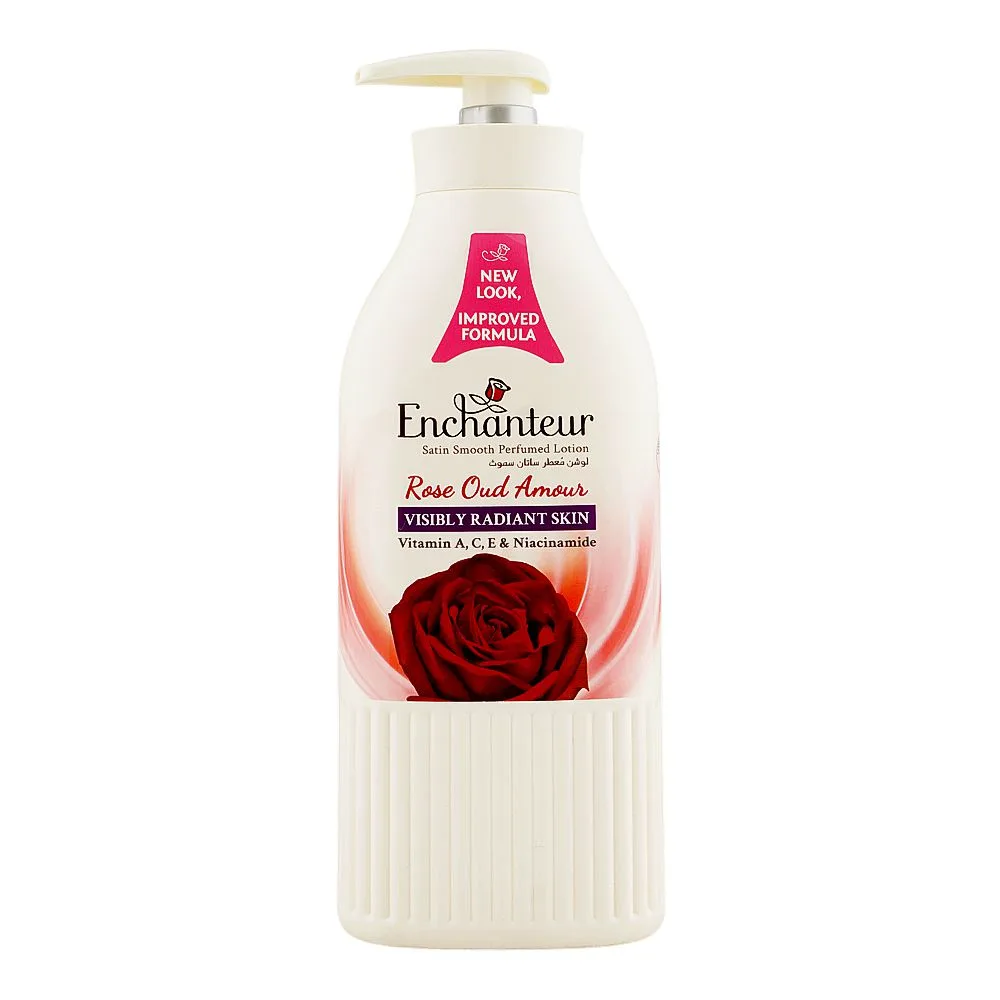 Enchanteur Satin Smooth Rose Oud Amour Perfumed Body Lotion Pump, Vitamin A & C, Niacinamide, For Radiant Skin, 500ml