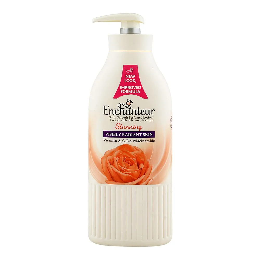 Enchanteur Satin Smooth Stunning Perfumed Body Lotion Pump, Vitamin A & C, Niacinamide, For Radiant Skin, 500ml