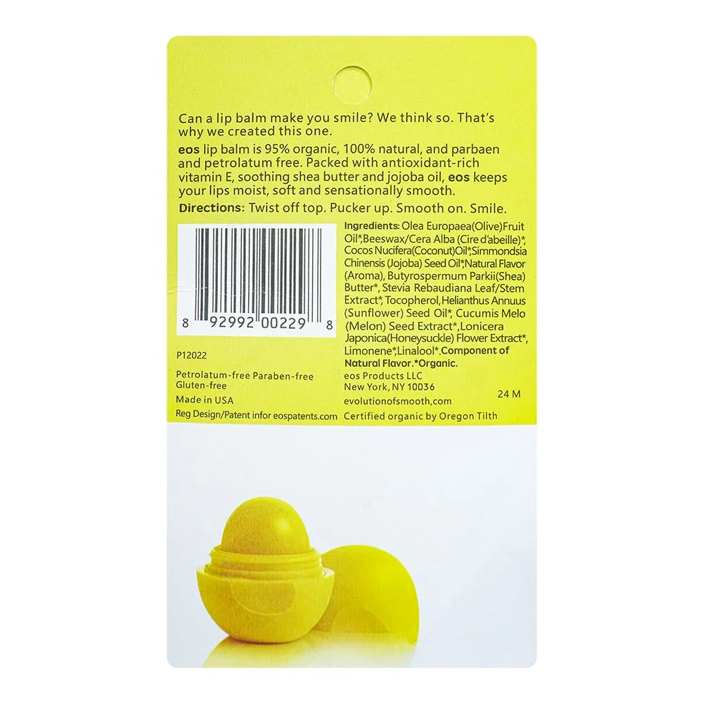 Side view of eos evolution of smooth honeysuckle honeydew lip balm, 7g
