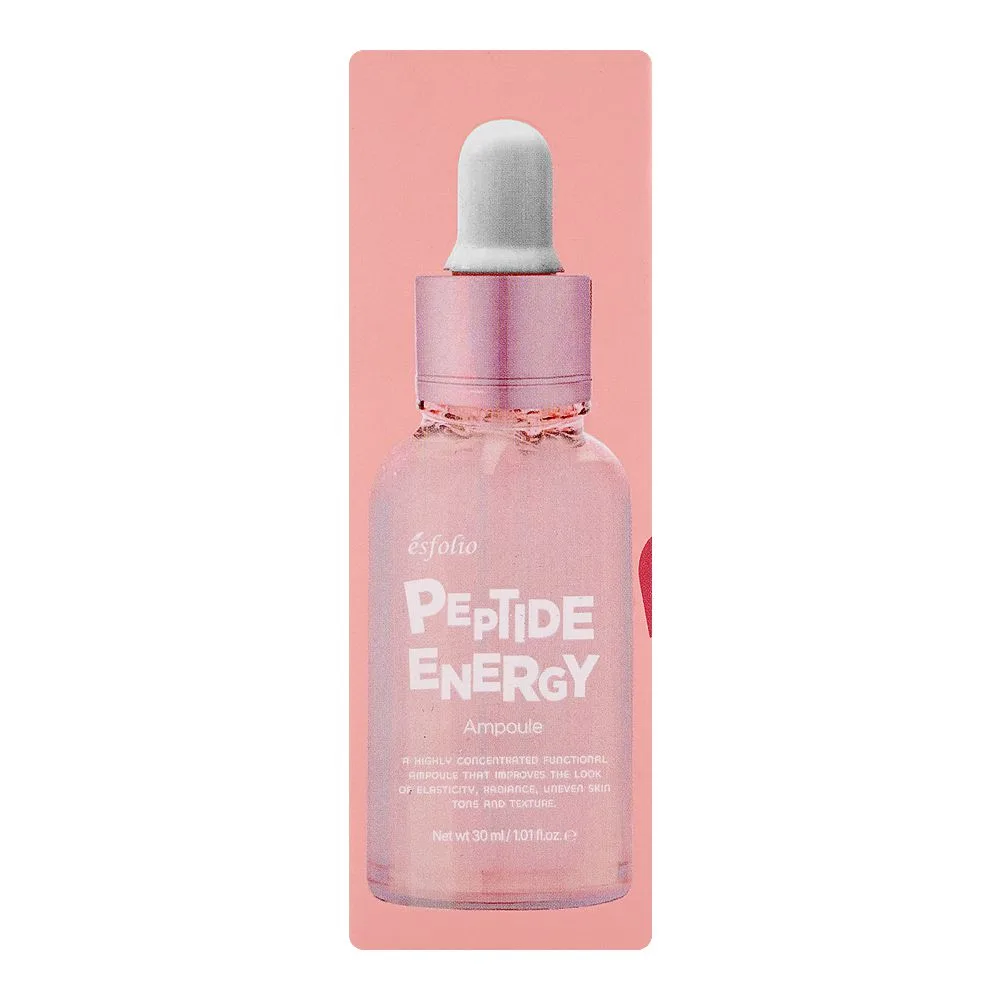 Side view of esfolio peptide energy ampoule, for uneven skin tone, 30ml