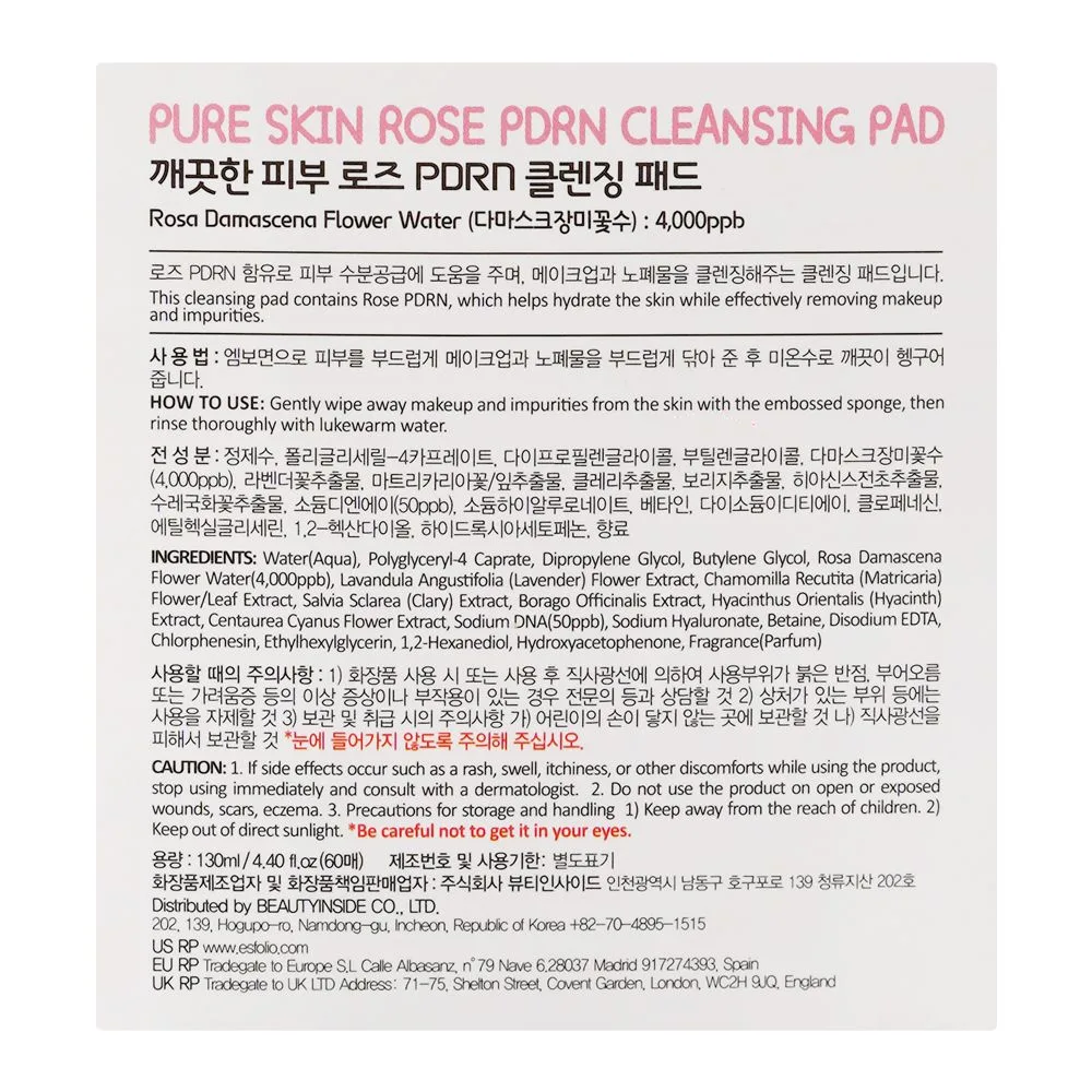 Comfortable casual esfolio rose pdrn cleansing pad 60 pads, deep cleansing & skin refresh care, pdrn, rose extract, 130ml