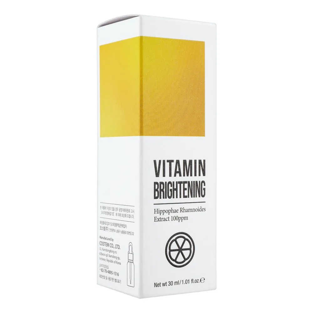 Side view of esfolio vitamin brightening ampoule, hippophae rhamnoides extract, for dull skin, 30ml
