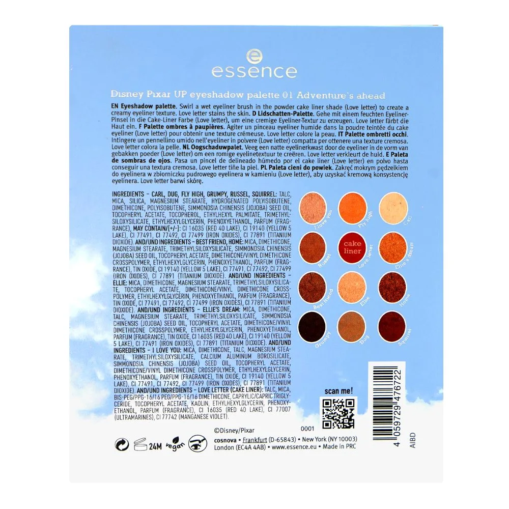 ence Disney Pixar Up Eyeshadow Palette, Vegan, 01 Adventure Ahead, 8.2g shades and color detail